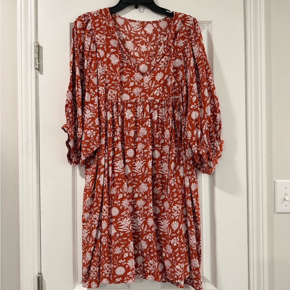 Floral Red and White Dress